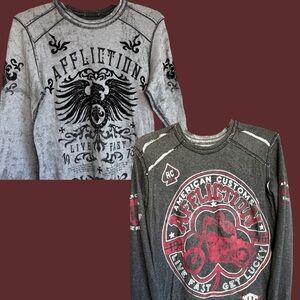 Affliction Shirt Mens L Reversible Thermal Distressed Gray Biker Y2K Skull Vtg
